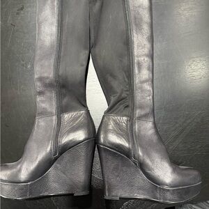 ALDO Black Leather Wedge Boots